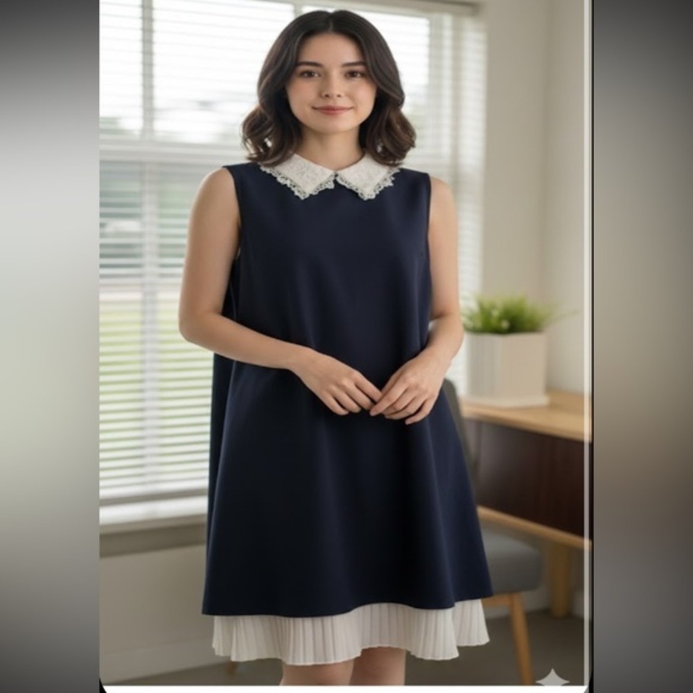 NANETTE LEPORE BLUE DREES WIITH LACE COLLAR. SIZE 8 - Picture 1 of 11